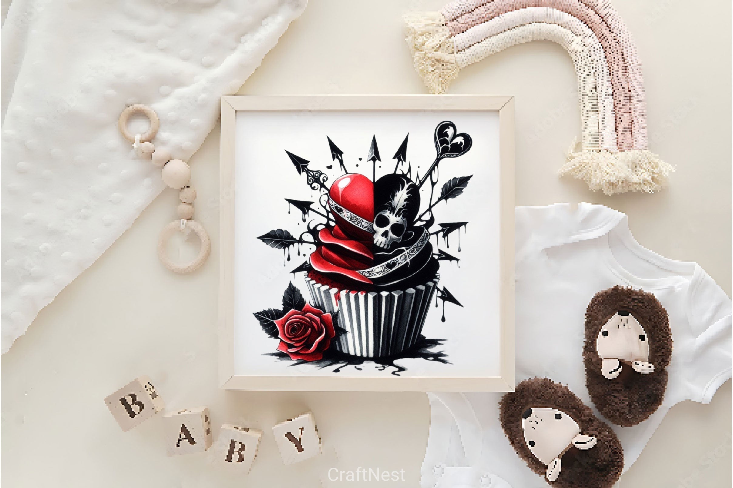 Valentine Gothic Cupcake Clipart Bundle