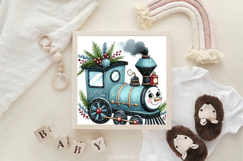 Blue Christmas Train Clipart Bundle - CraftNest - Digital Crafting and Art