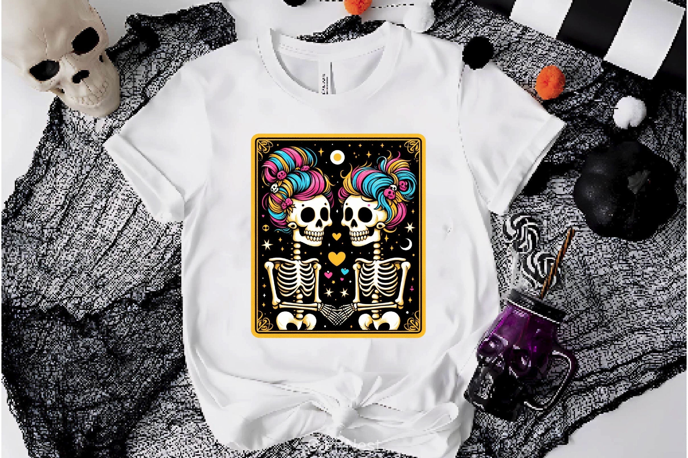 The Lovers Tarot Card Skeletons Clipart Bundle