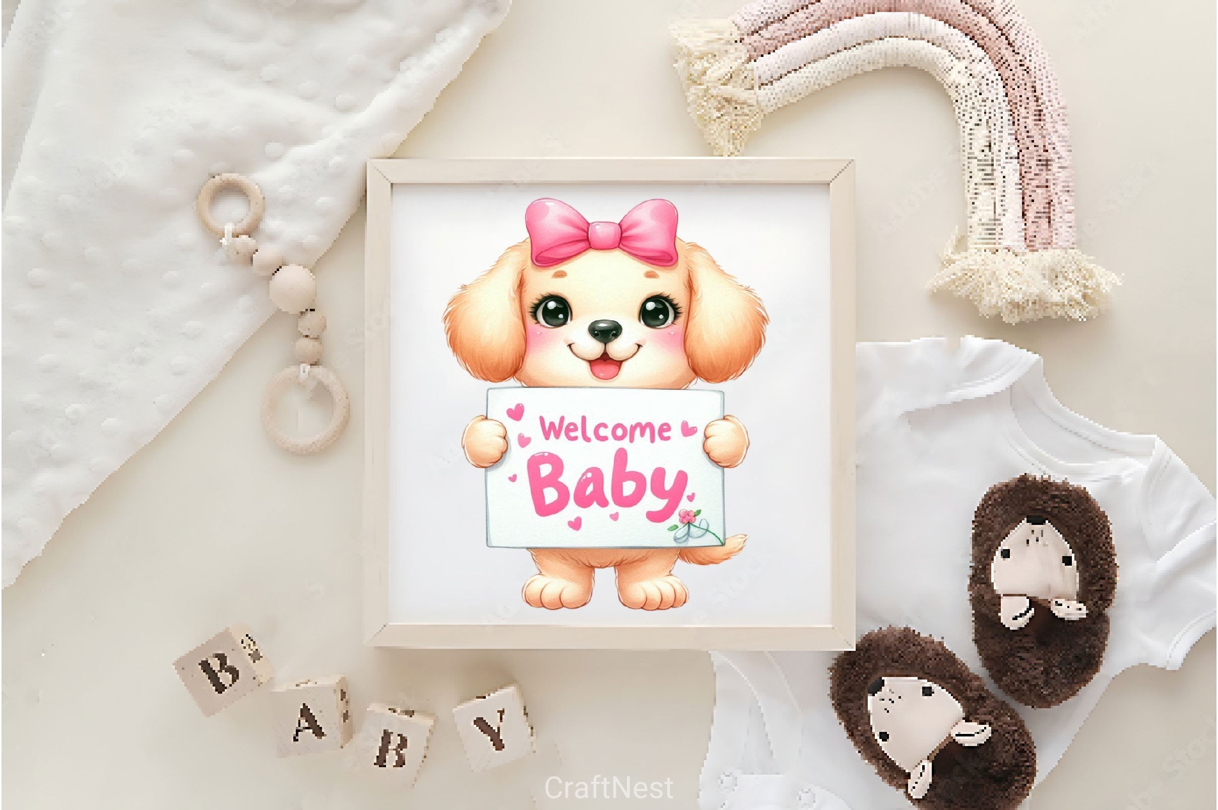 Set Of Pink Welcome Baby Clipart Bundle