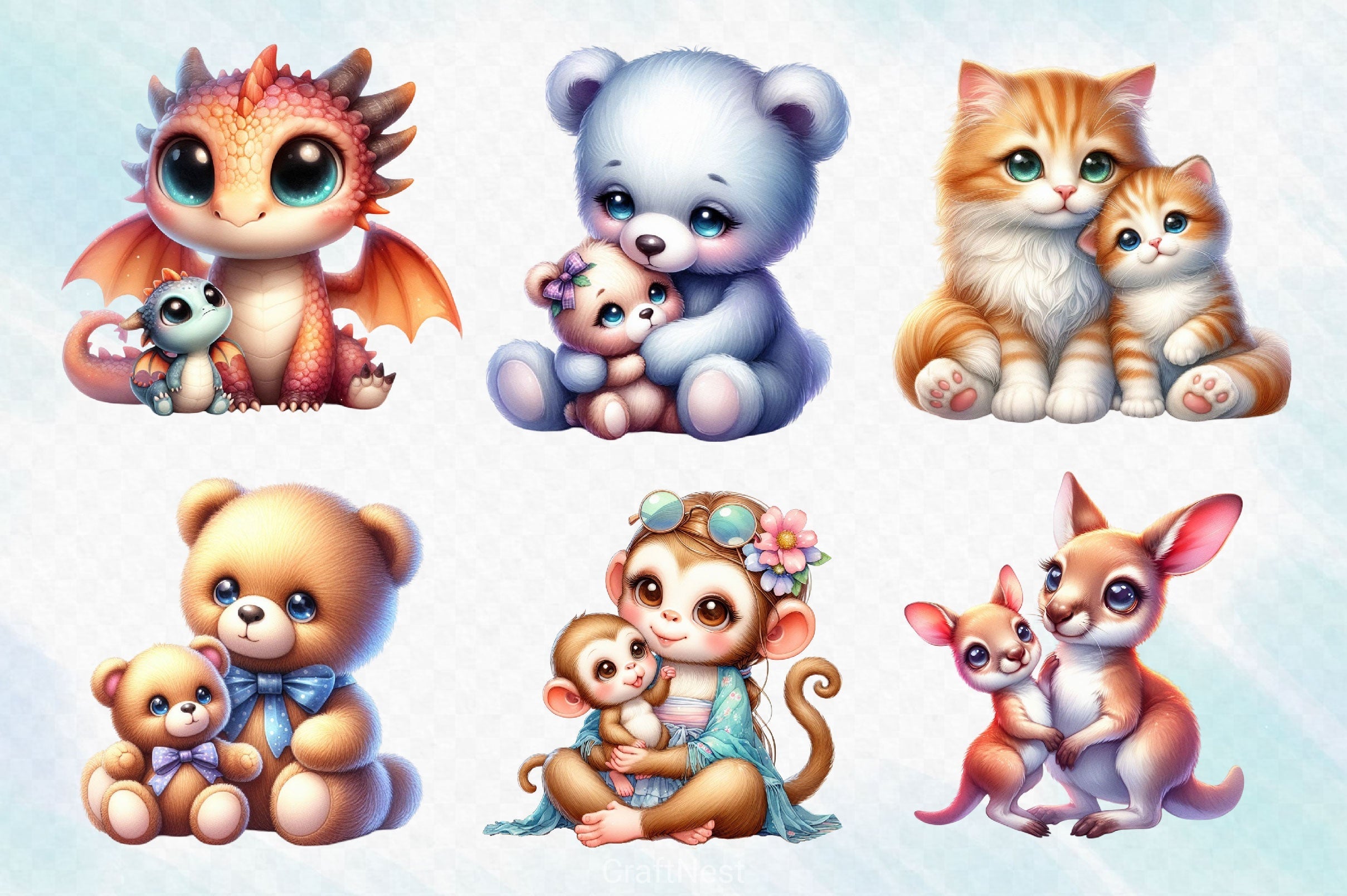 Mama And Baby Animal Clipart Bundle 2