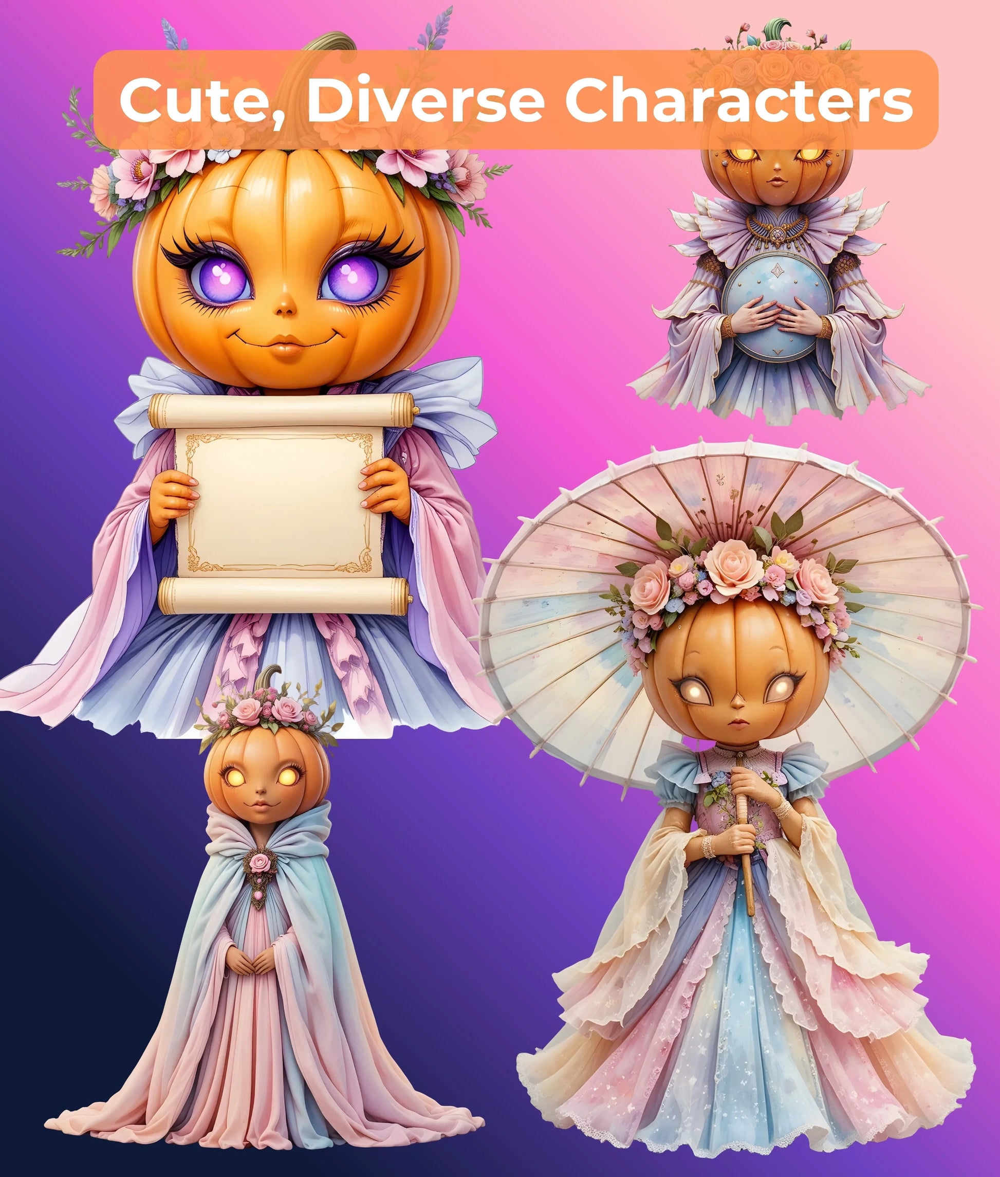 Pastel Pumpkin Goddess Clipart Bundle - CraftNest - Digital Crafting and Art