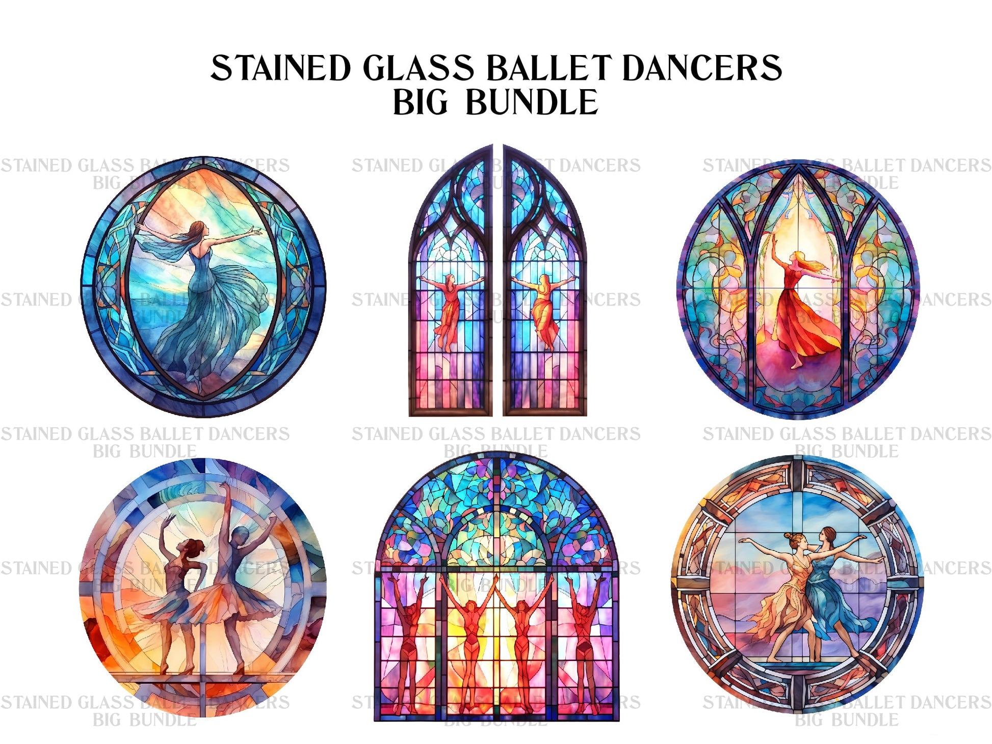 Stained Glass Ballet Dancers Clipart - CraftNest