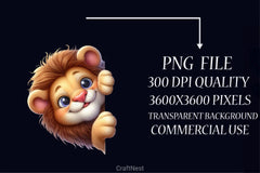 Cute Lion Peeking Clipart Bundle - CraftNest - Digital Crafting and Art