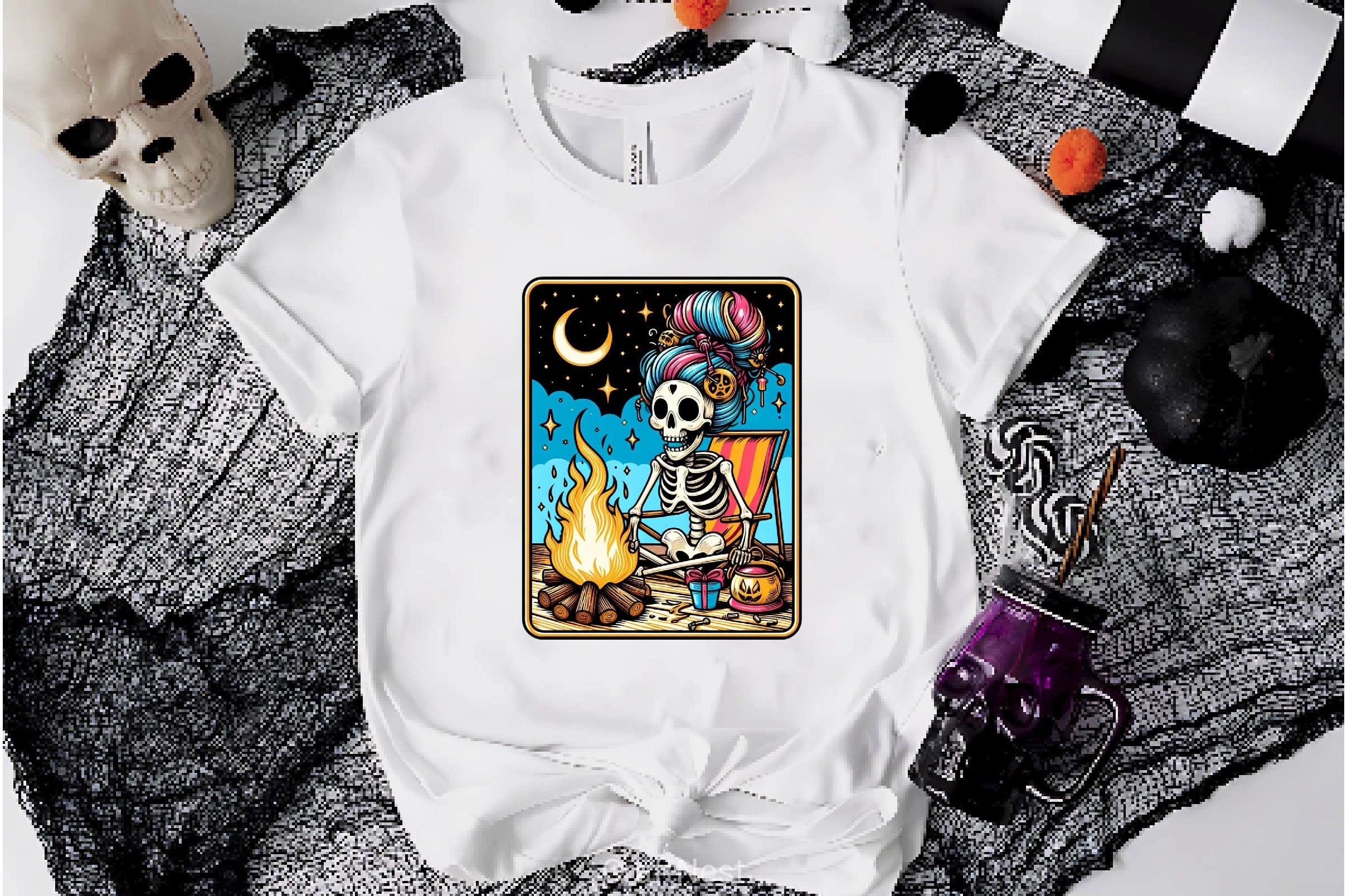 Happy Camper Skeleton Tarot Card Clipart Bundle