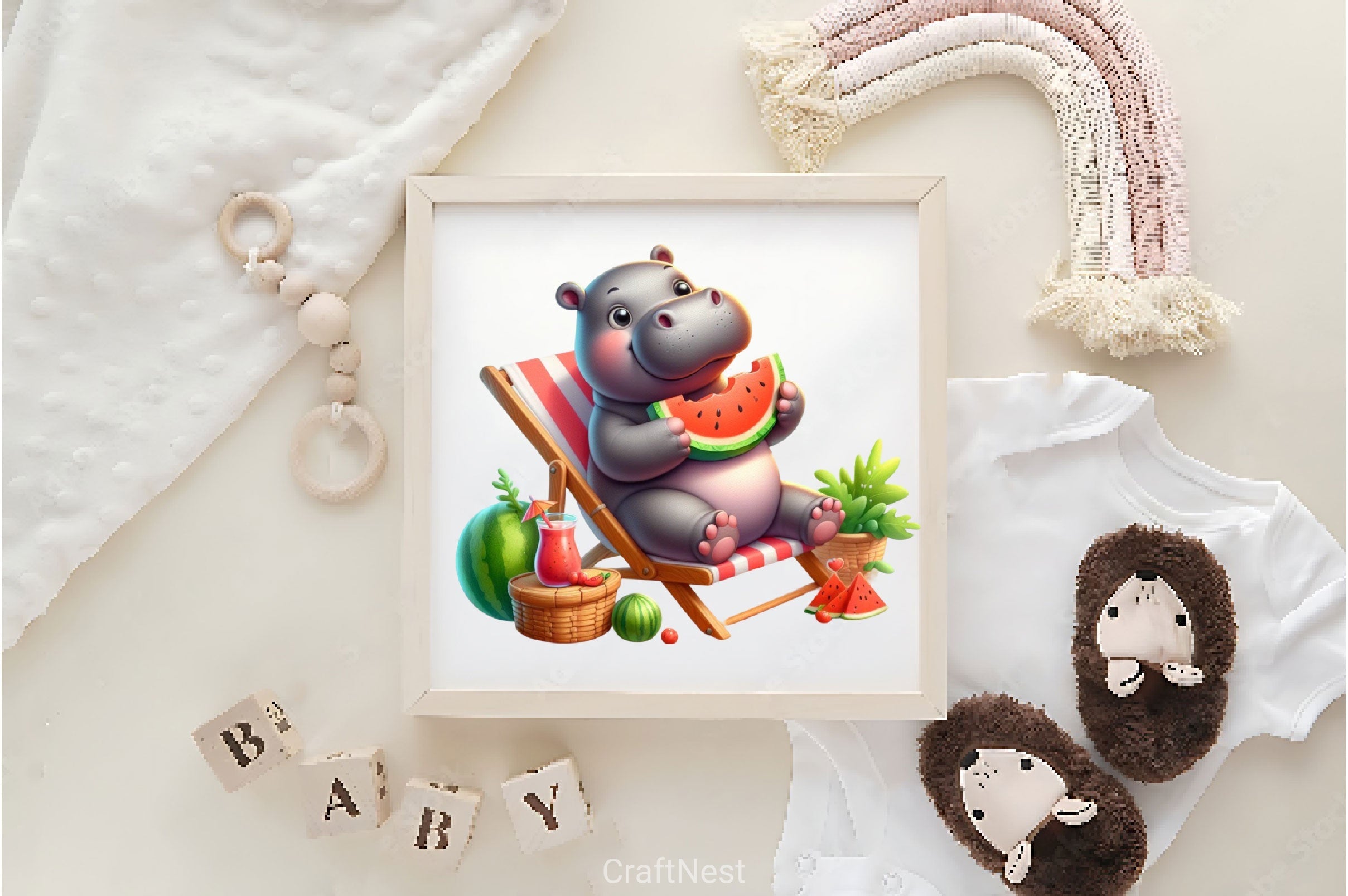 Funny Hippo In Pool Party Clipart Bundle 2