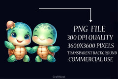 Cute Sea Turtle Couple Clipart Bundle - CraftNest - Digital Crafting and Art