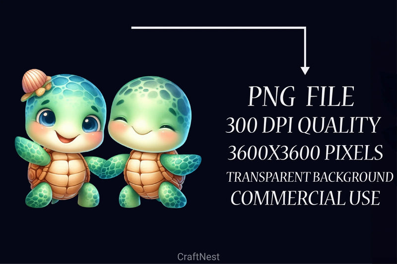 Cute Sea Turtle Couple Clipart Bundle - CraftNest - Digital Crafting and Art