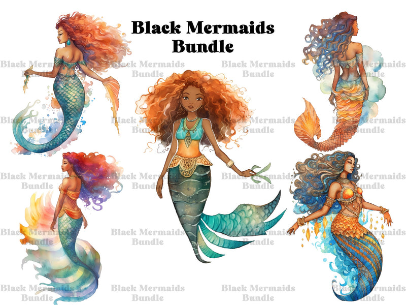 Black Mermaids Clipart - CraftNest