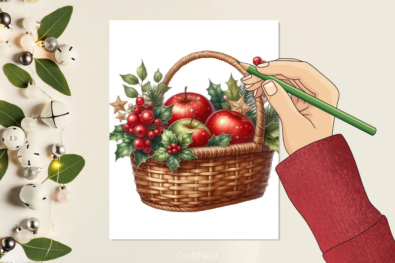 Christmas Apple Basket Clipart Bundle - CraftNest - Digital Crafting and Art
