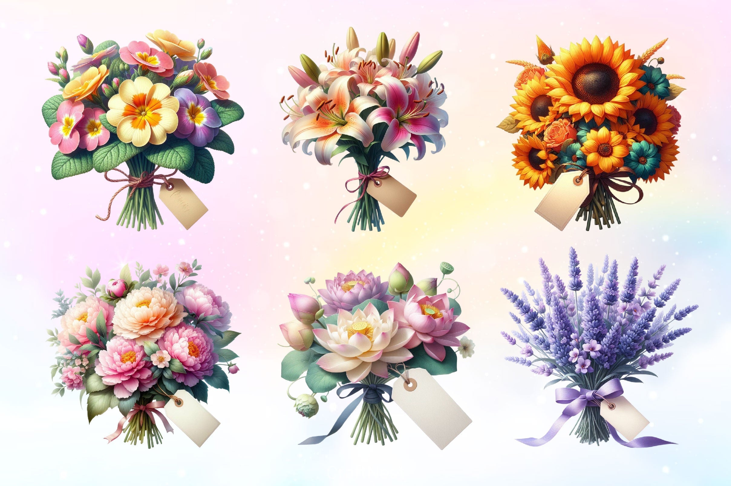Flowers Bouquets With Tag Clipart Bundle