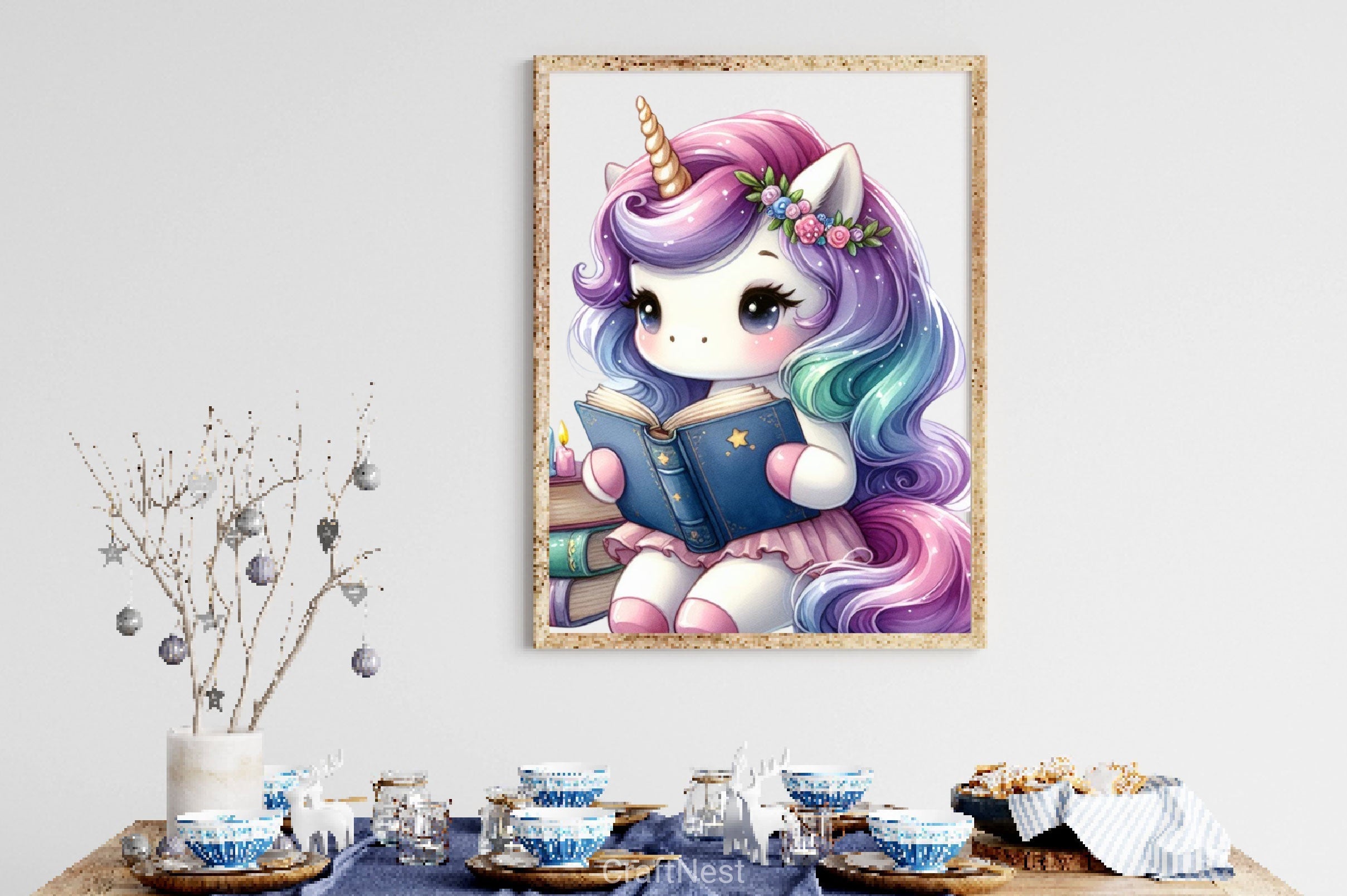 Cute Unicorn Reading A Book Clipart Bundle