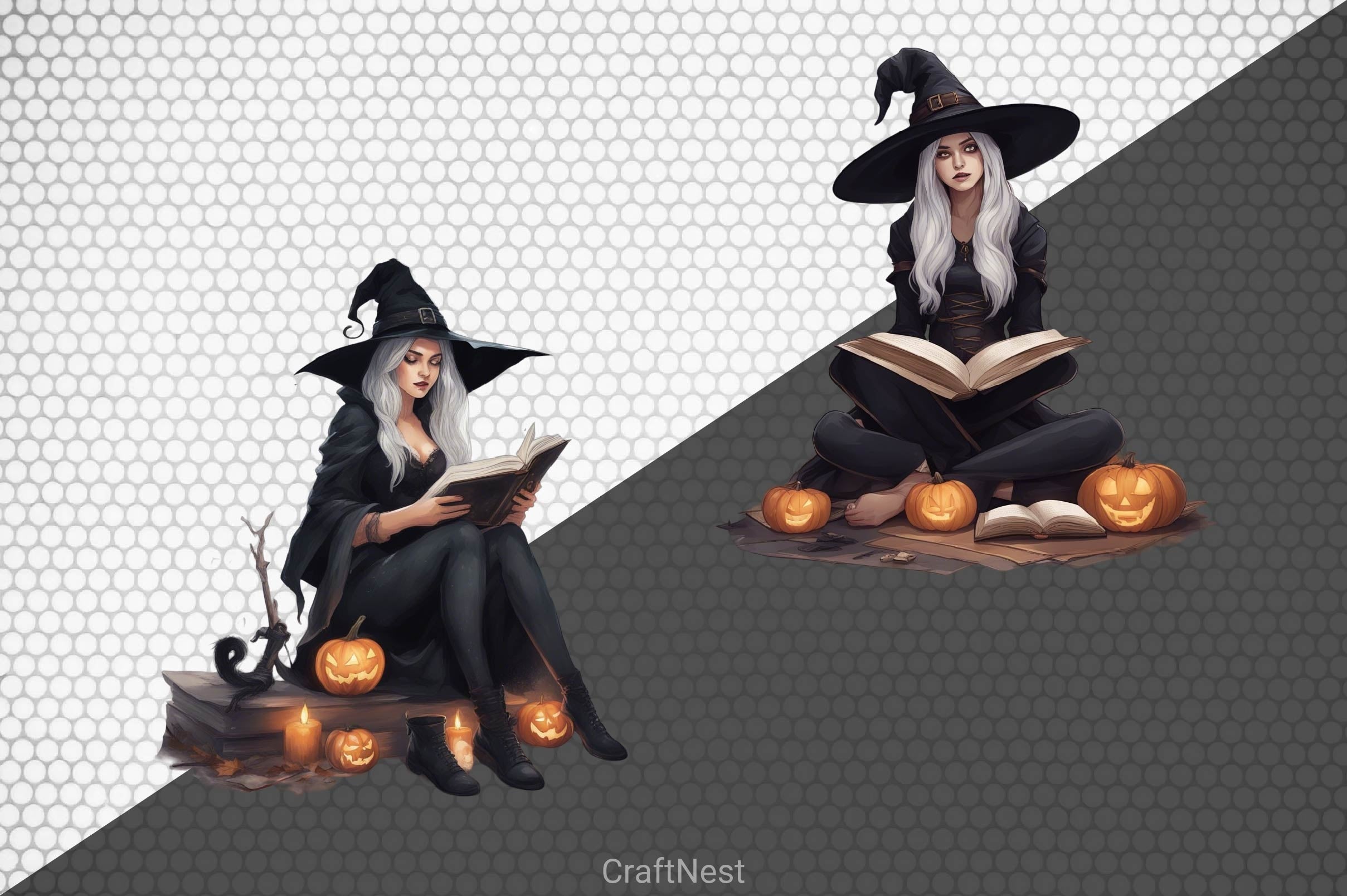 Little Witch Bookworms Halloween Clipart Bundle