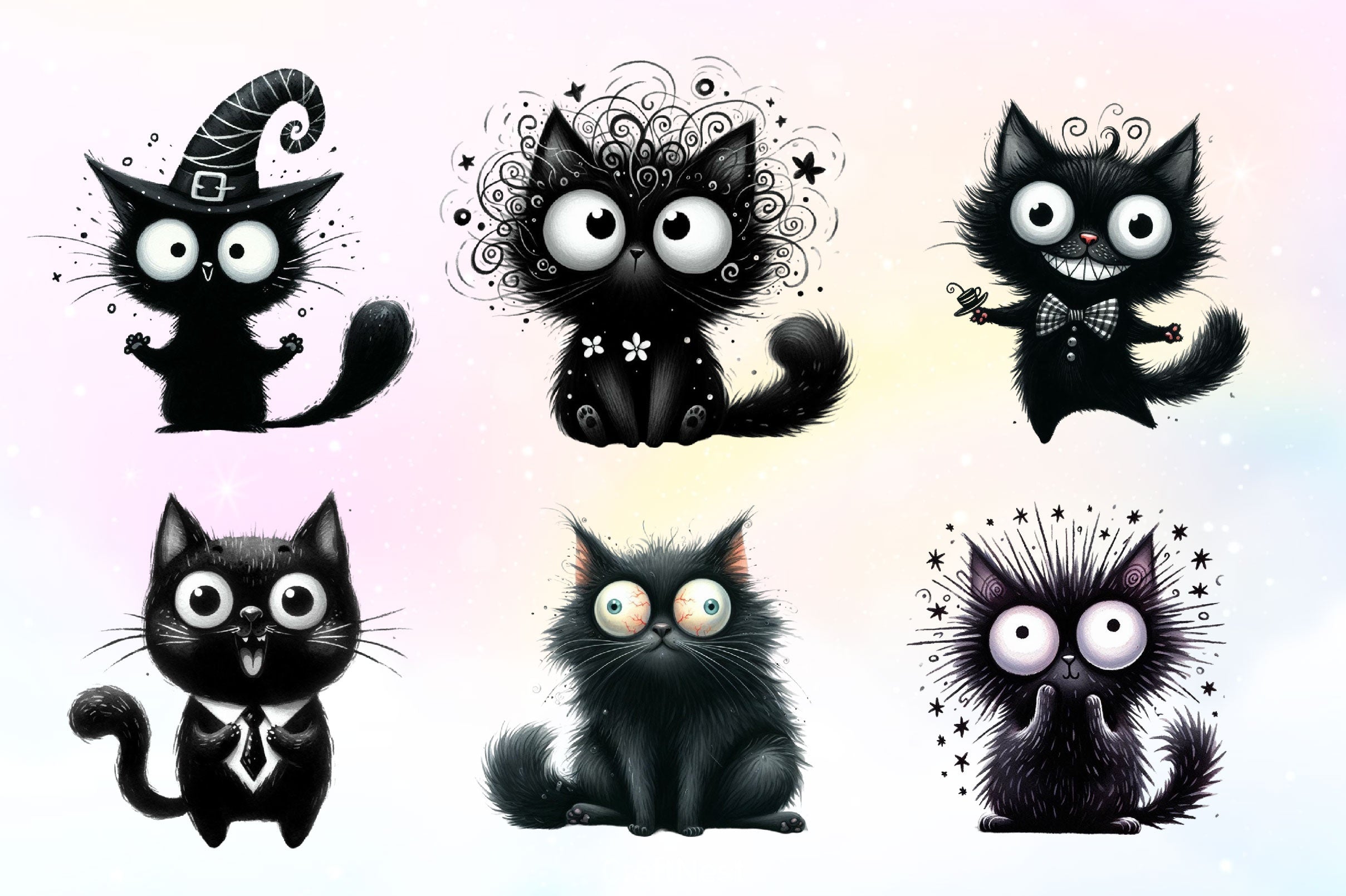 Funny Black Cats Clipart Bundle 3