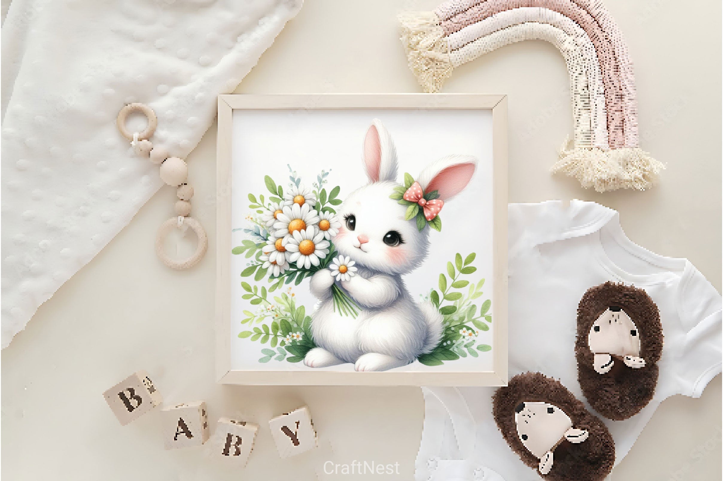 Bunny With Flowers Clipart Bundle