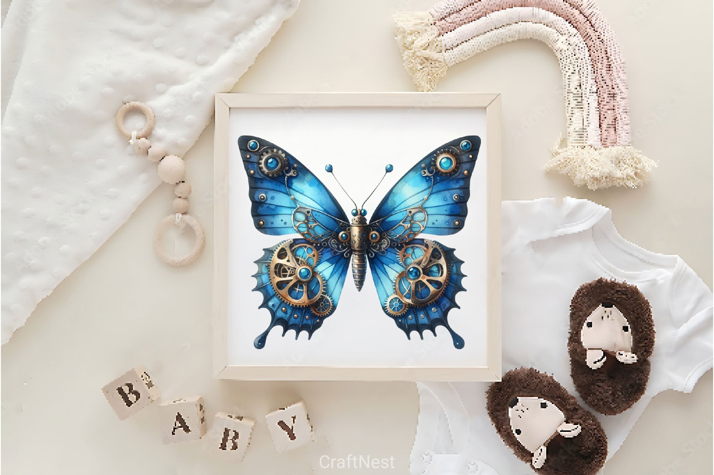 Blue Steampunk Butterfly Clipart Bundle