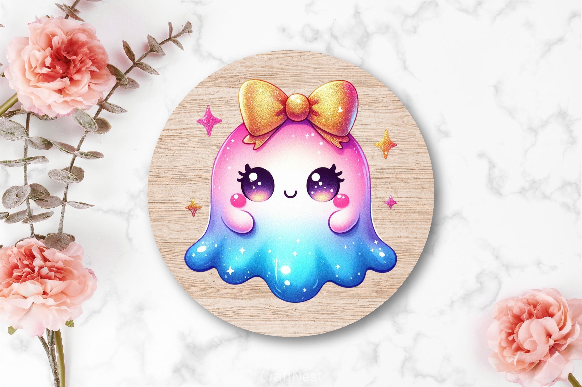Coquette Cute Ghost With Bow Clipart Bundle
