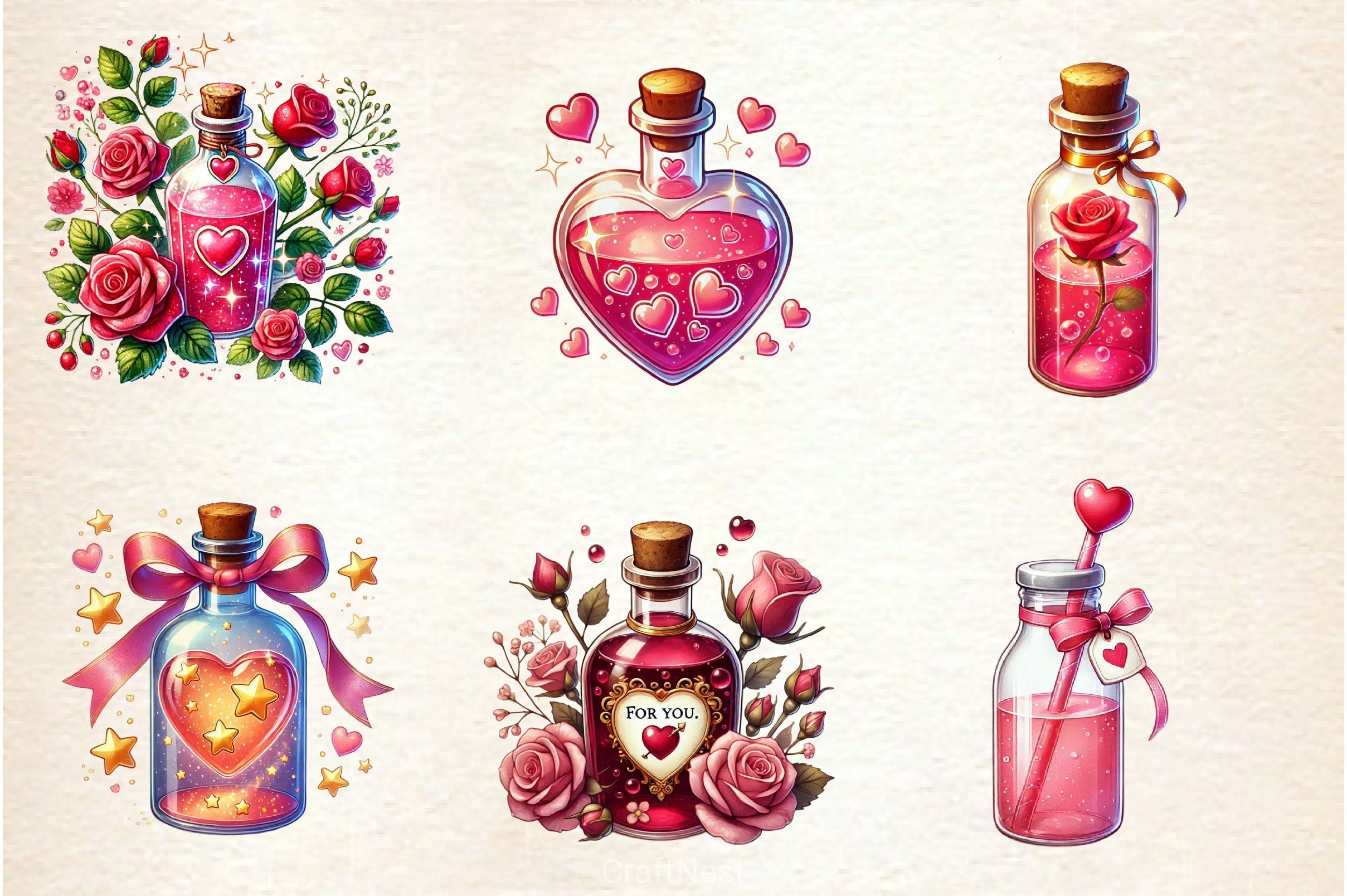 Love Bottle Valentines Day Clipart Bundle 2