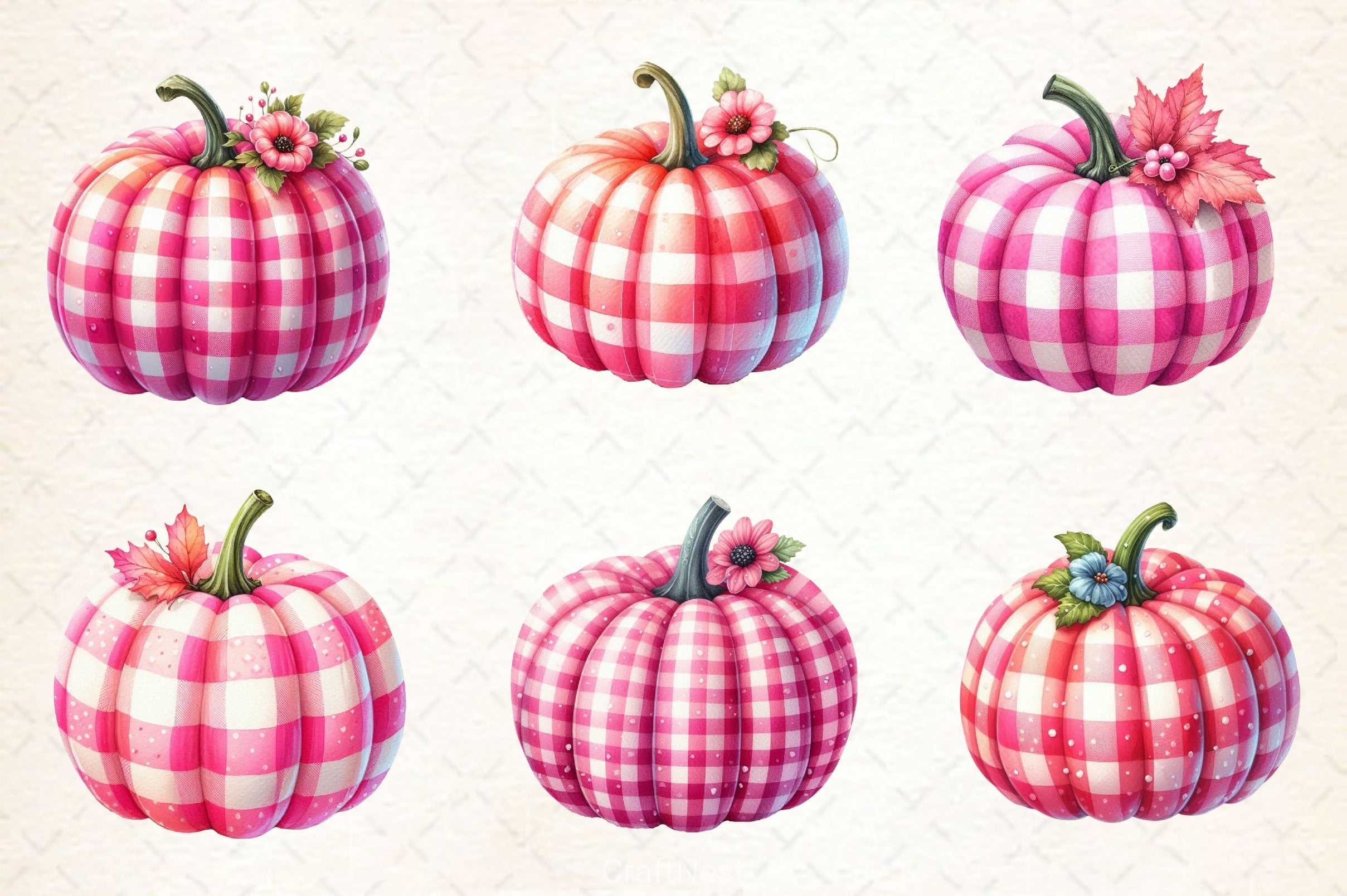 Pink Gingham Pumpkin Clipart Bundle 2