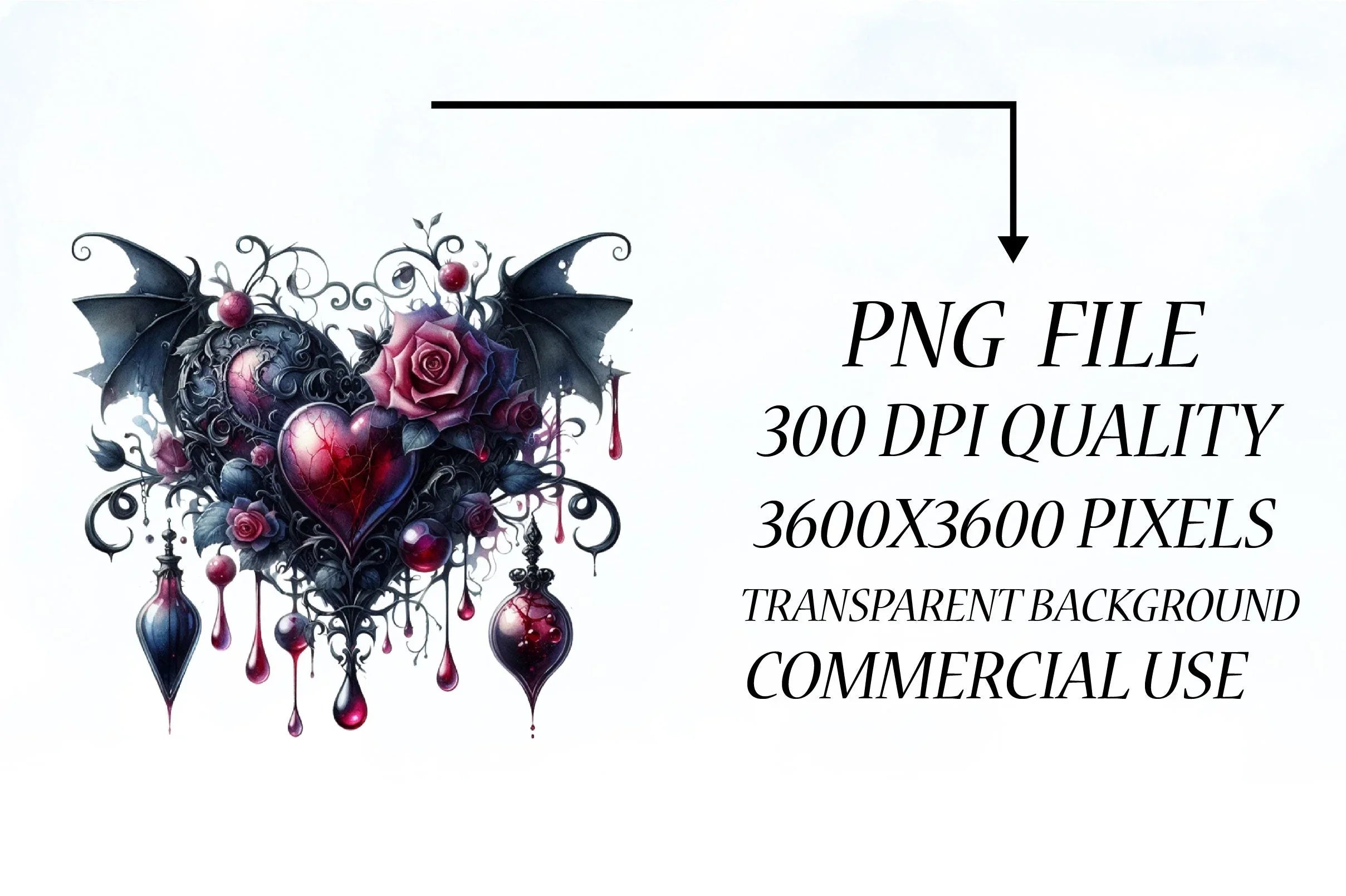 Gothic Black Floral Hearts Clipart Bundle - CraftNest - Digital Crafting and Art