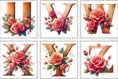 Wood Alphabet Rose Clipart Bundle 1 - CraftNest - Digital Crafting and Art