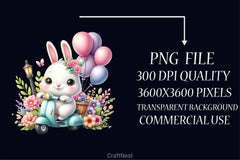 Cute Bunny Scooter Clipart Bundle - CraftNest - Digital Crafting and Art