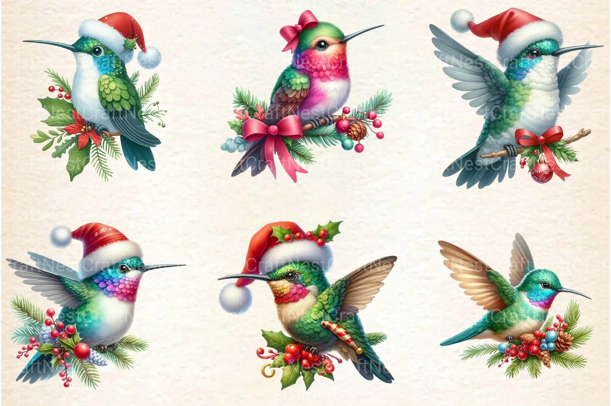 Christmas Hummingbird Clipart Bundle - CraftNest - Digital Crafting and Art