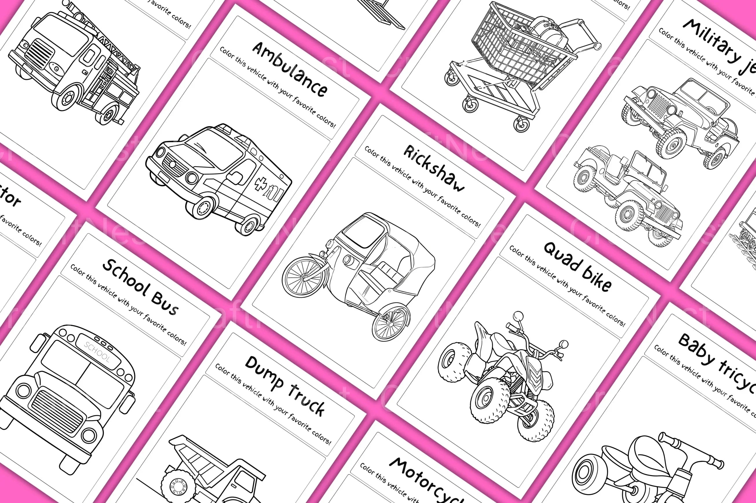 Vehicles Coloring Book for Kids - CraftNest - Digital Crafting and Art