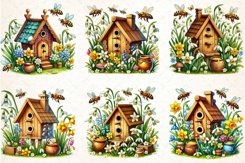 Spring Bee House Clipart Bundle - CraftNest - Digital Crafting and Art