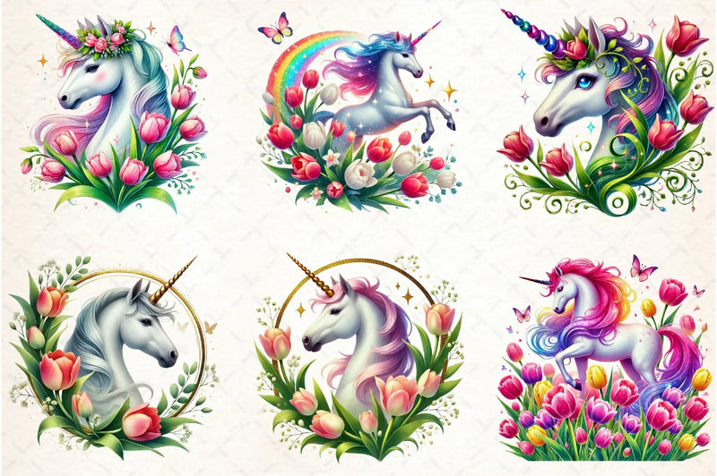 Unicorn Tulip Clipart Bundle - CraftNest - Digital Crafting and Art