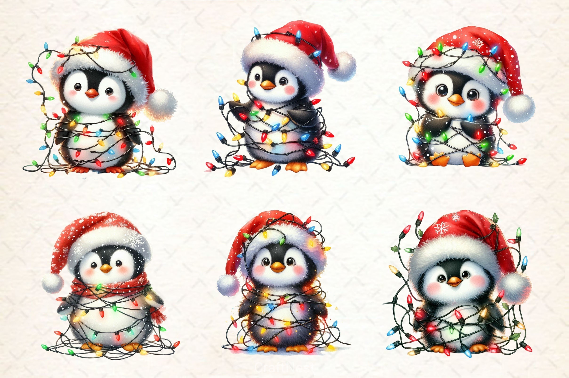 Cute Christmas Penguin With Light Clipart Bundle
