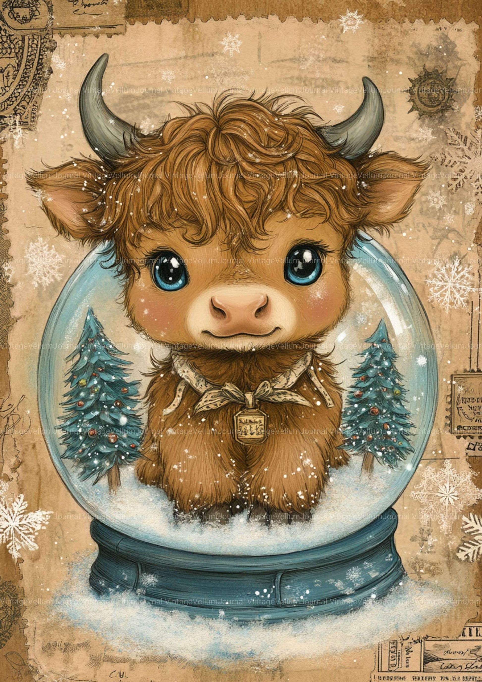 Highland Cow Christmas Junk Journal Pages - CraftNest - Digital Crafting and Art