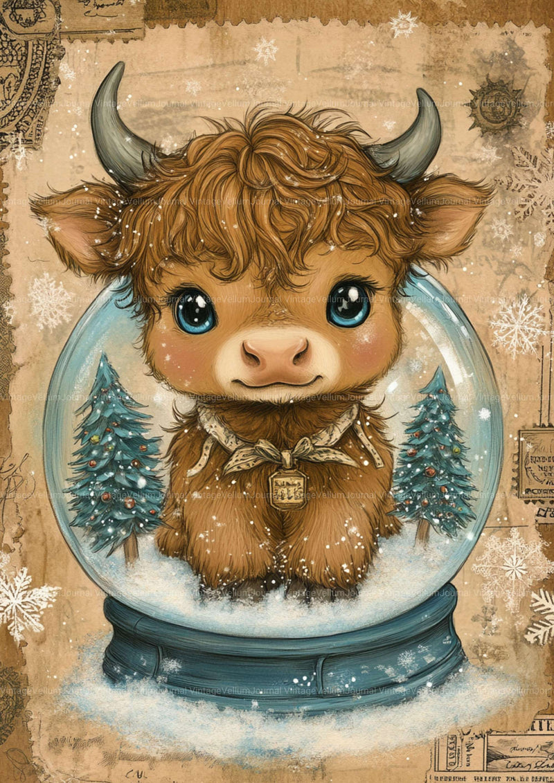 Highland Cow Christmas Junk Journal Pages - CraftNest - Digital Crafting and Art