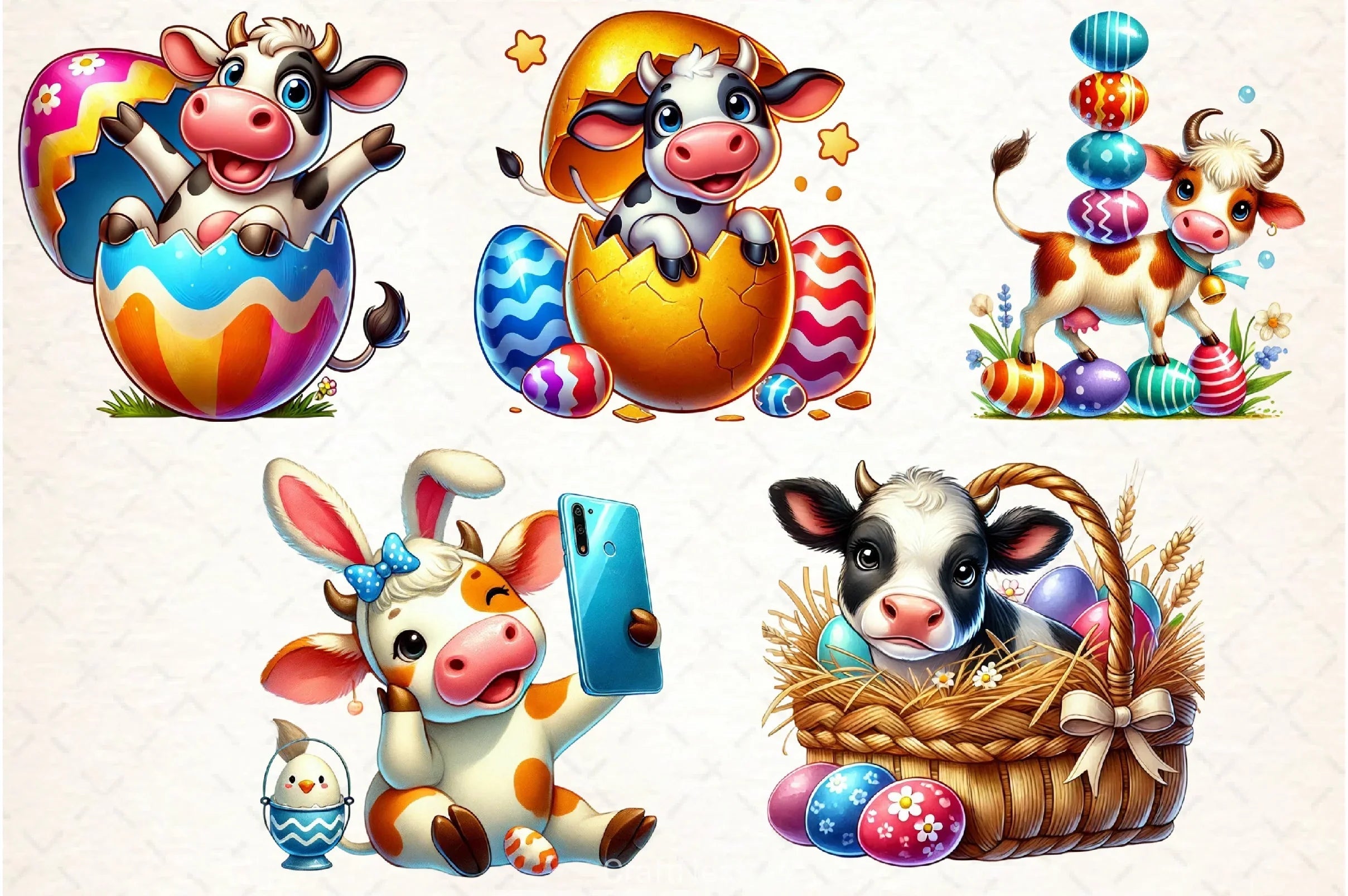 Funny Easter Cow Clipart Bundle - CraftNest - Digital Crafting and Art