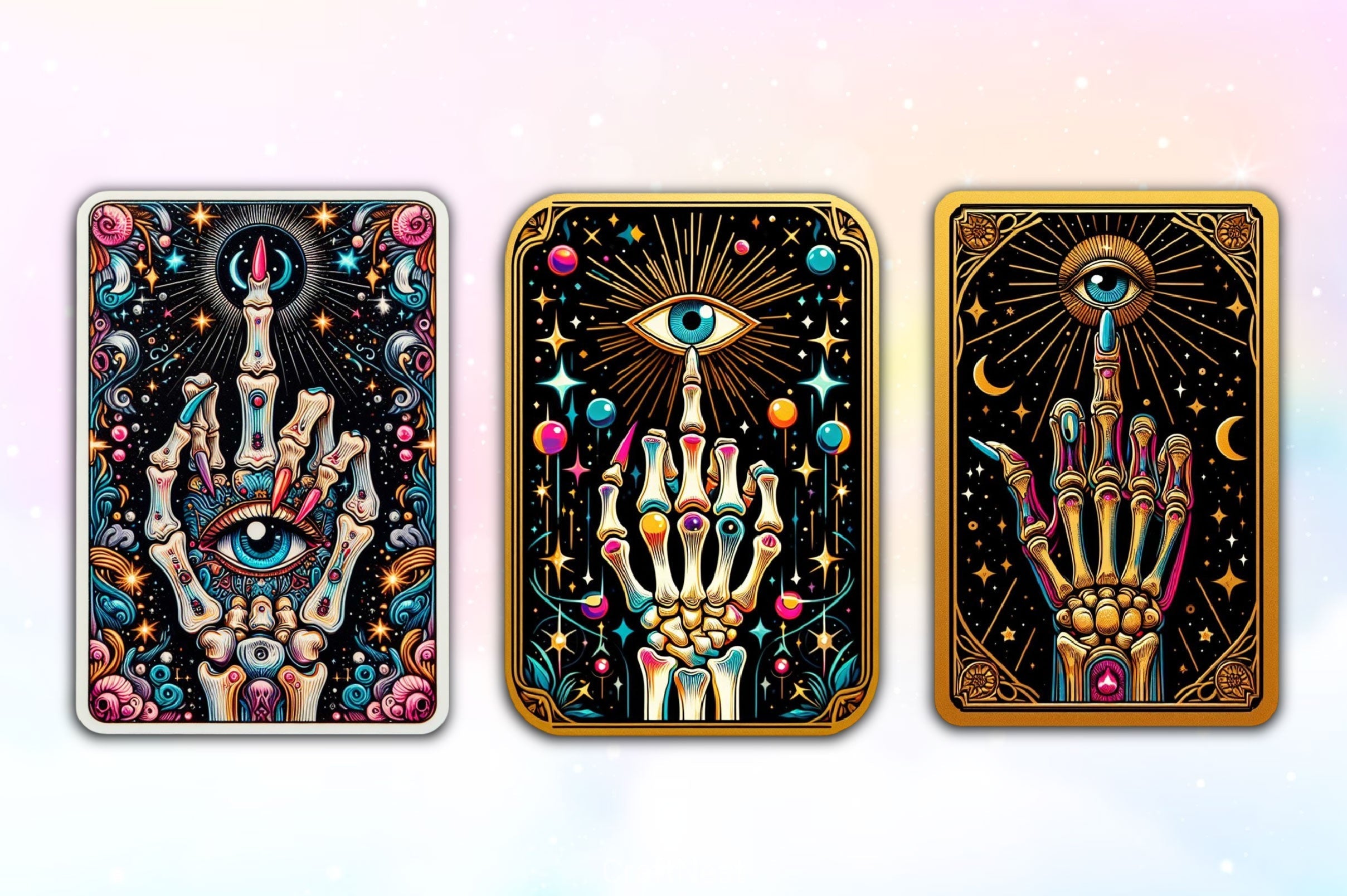 Funny Tarot Card With Skeleton Finger Clipart Bundle