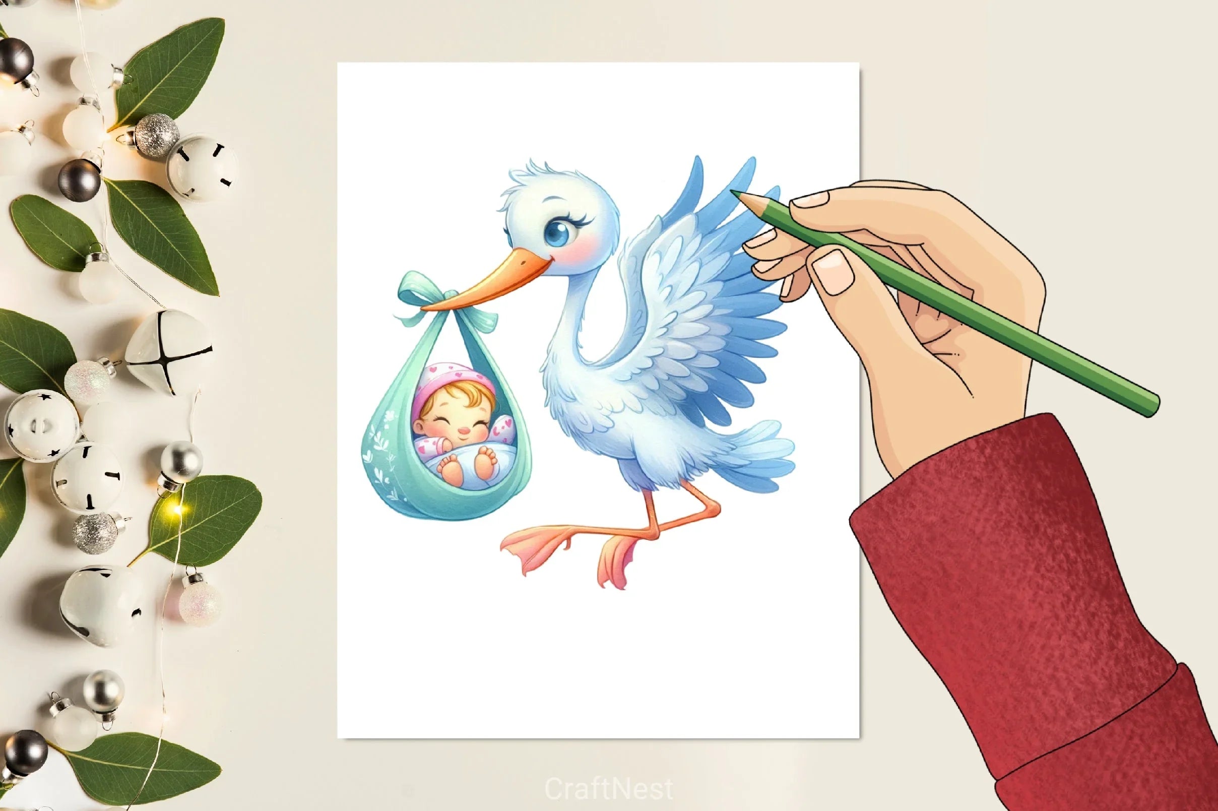 Stork Baby Delivery Clipart Bundle - CraftNest - Digital Crafting and Art