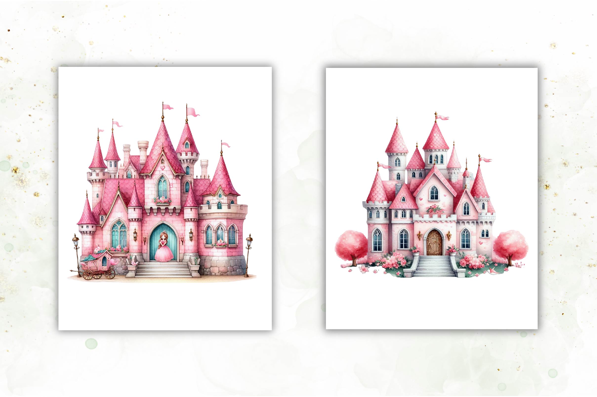 Pink Princess Castle Clipart Bundle - CraftNest - Digital Crafting and Art