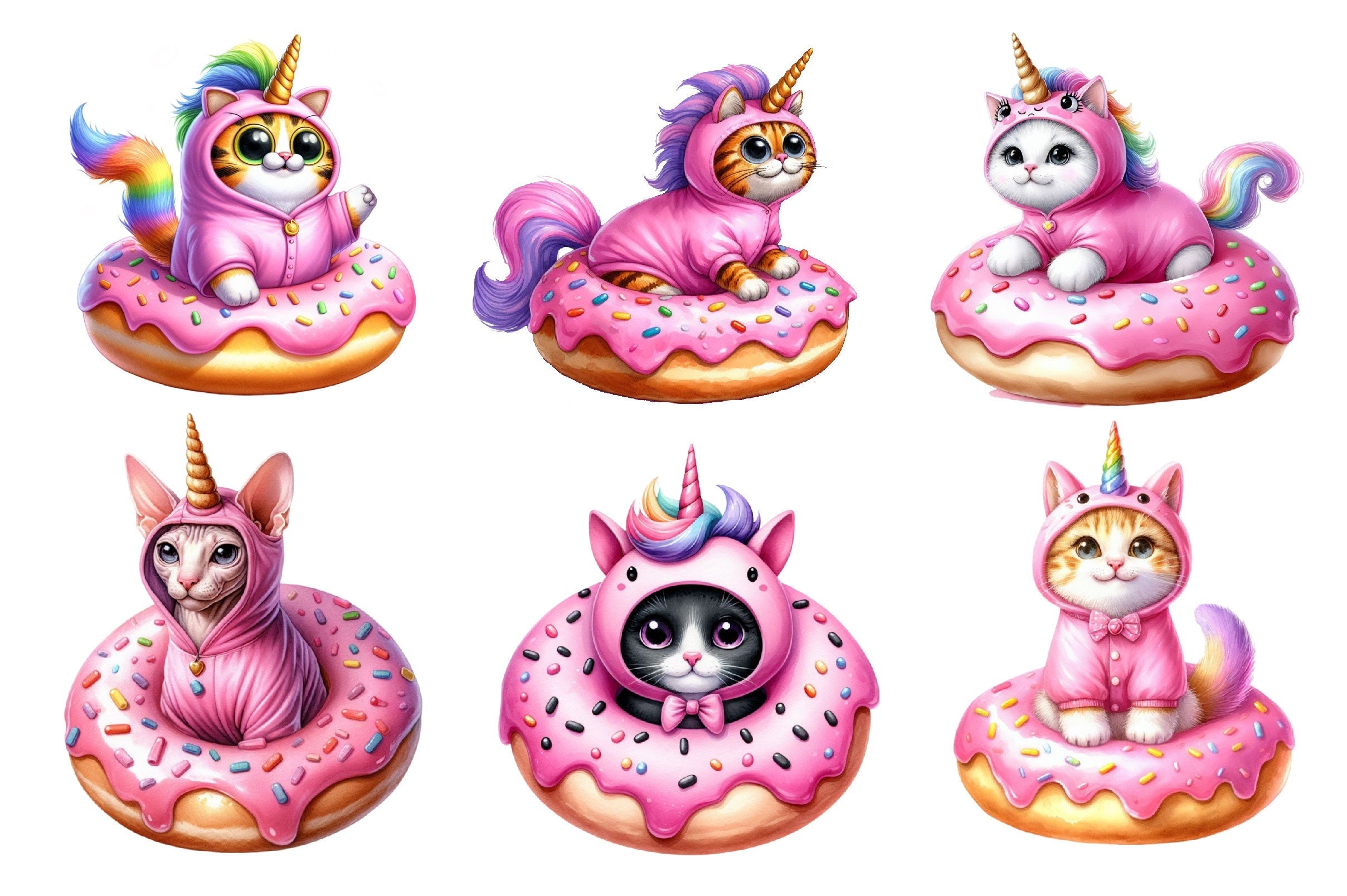 Cat Unicorn And Donut Clipart Bundle 2