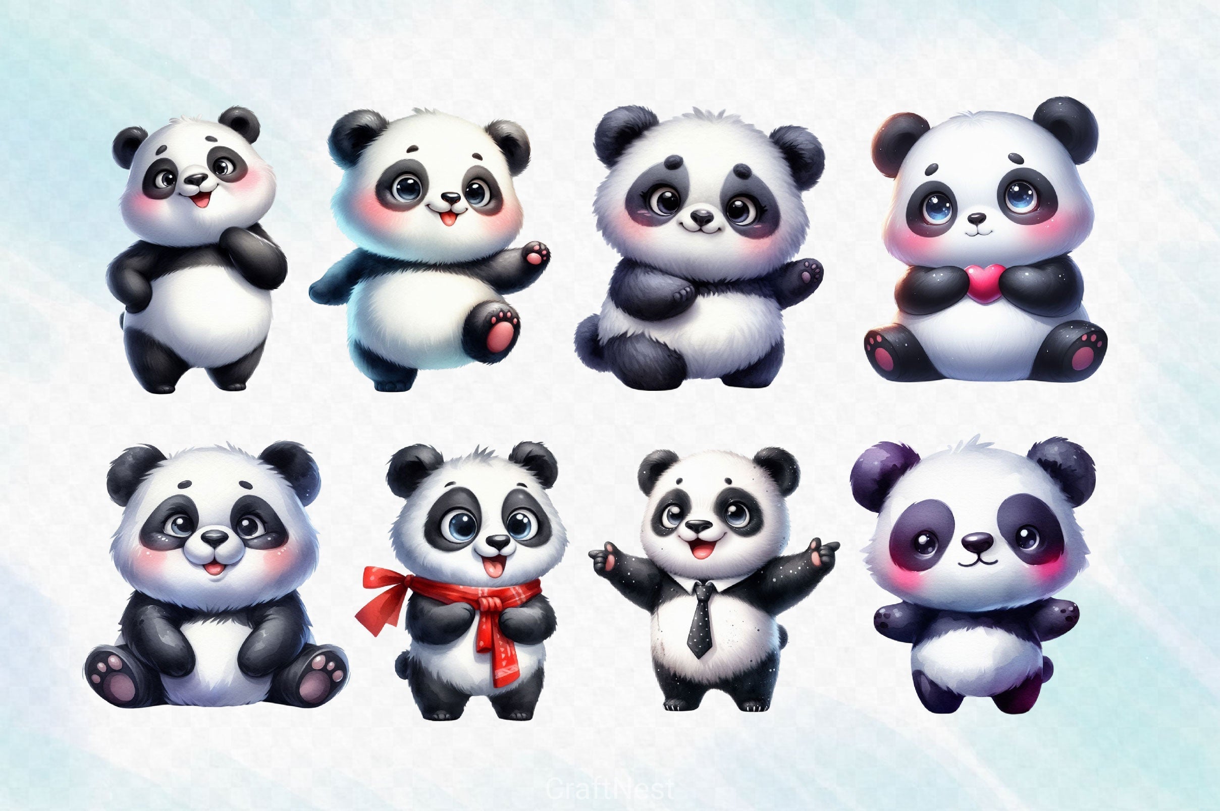 Funny Cute Panda Clipart Bundle