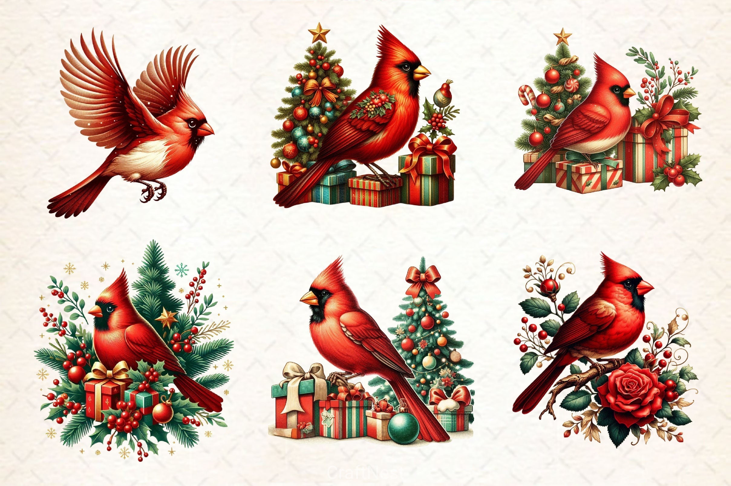 Christmas Cardinal Bird Clipart Bundle