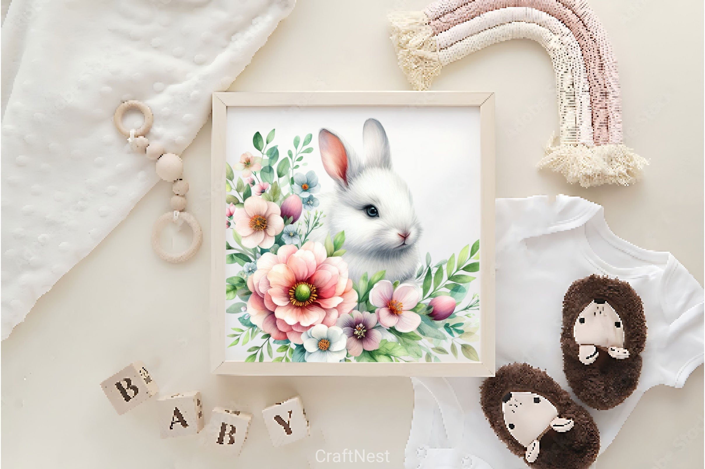 Flower Easter Bunny Clipart Bundle