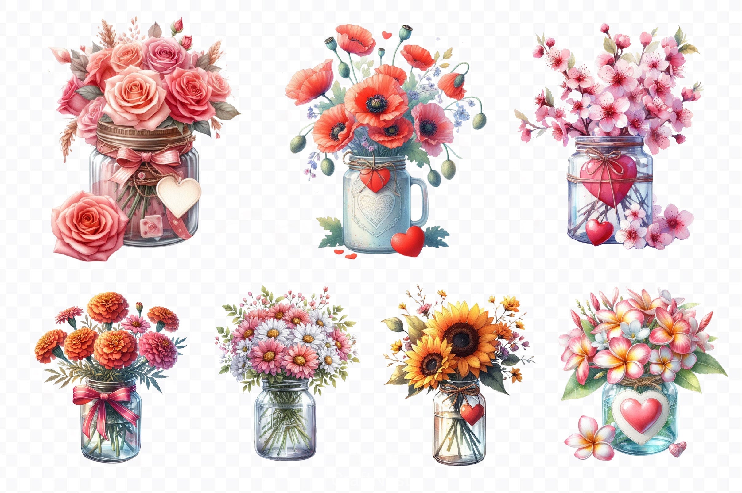 Flowers In Jar Clipart Bundle 3