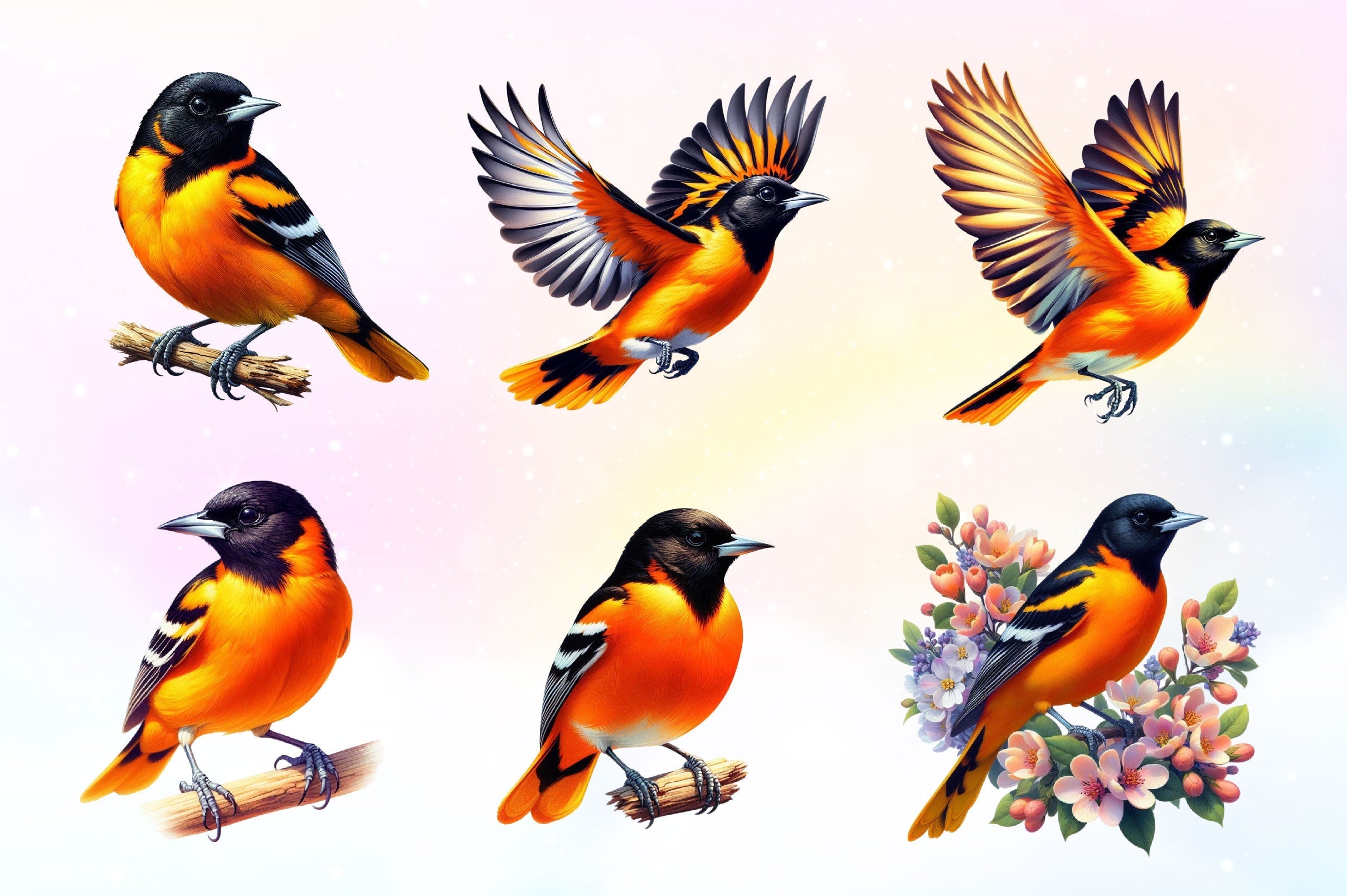 Baltimore Oriole Bird Clipart Bundle 5