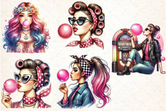 Retro Girl Bubblegum Clipart Bundle - CraftNest - Digital Crafting and Art