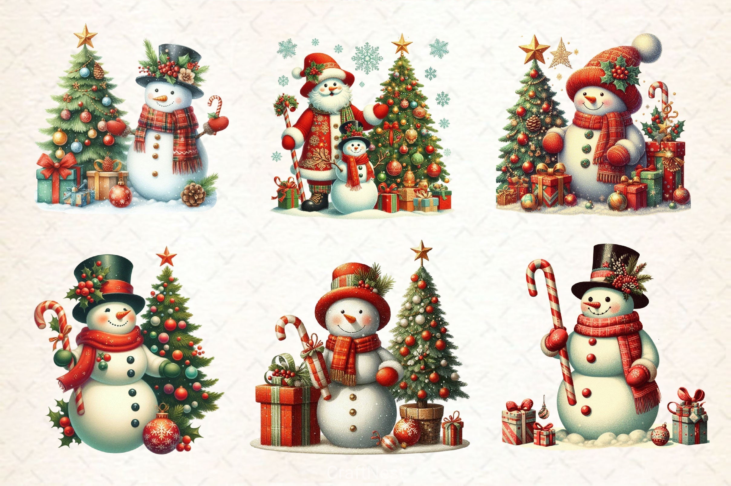 Vintage Christmas Snowman Clipart Bundle