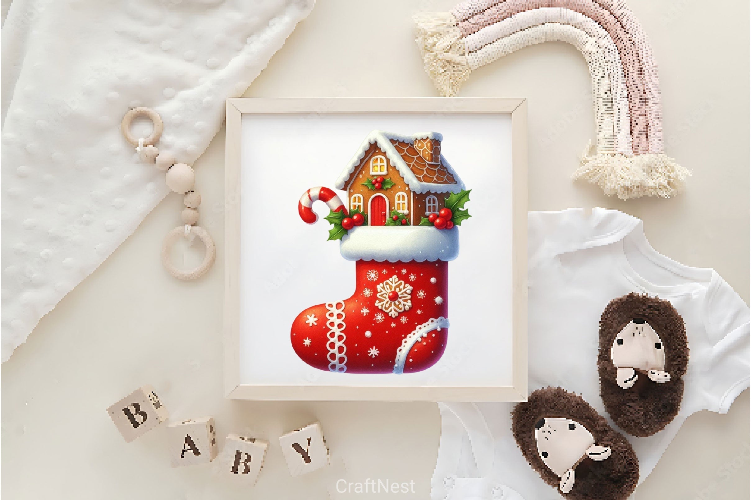 Christmas Stocking With House Clipart Bundle