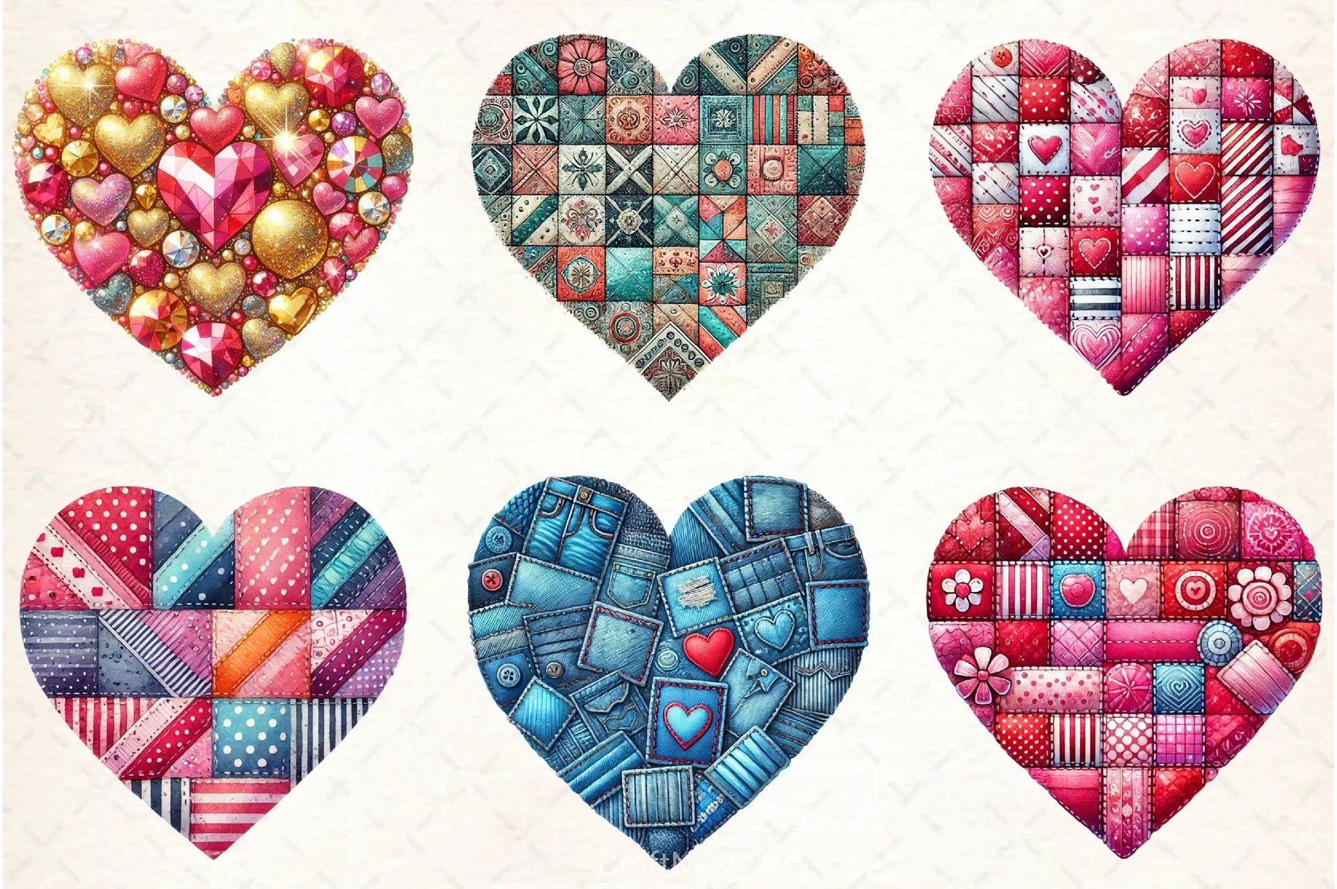 Patchwork Heart Valentine's Clipart Bundle - CraftNest - Digital Crafting and Art
