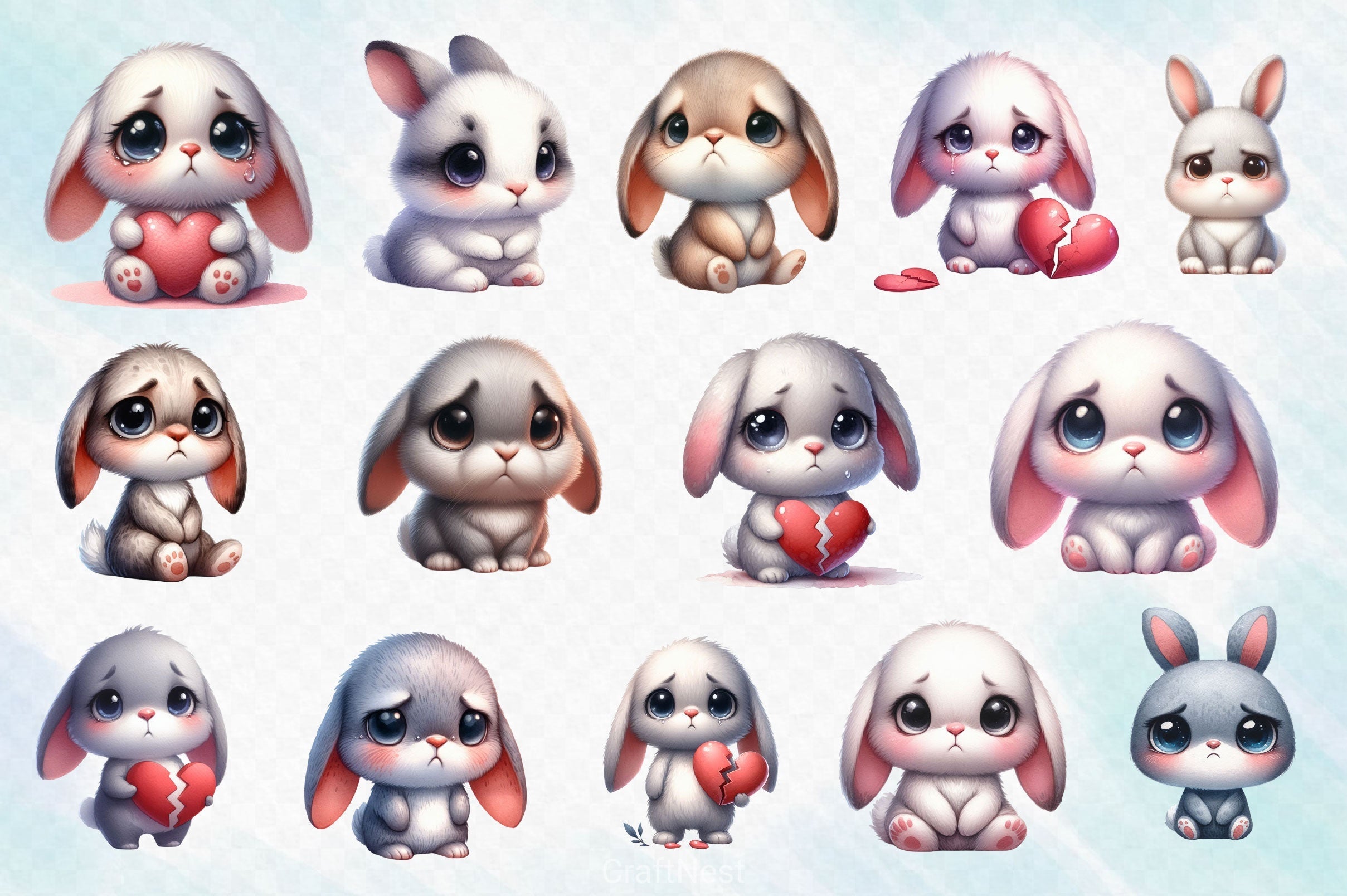 Cute Grumpy Bunny Clipart Bundle