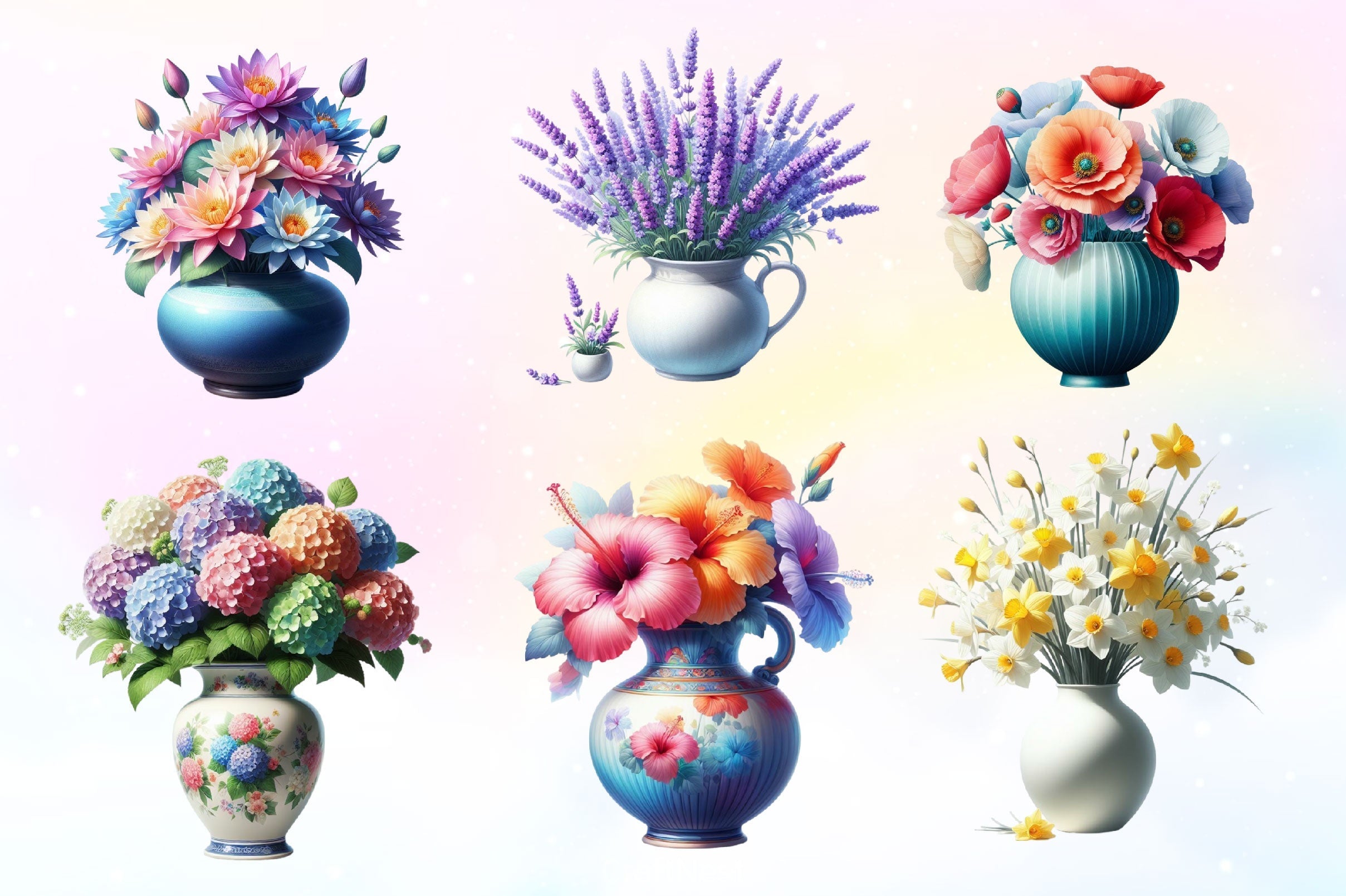 Beautiful Flowers Vase Clipart Bundle