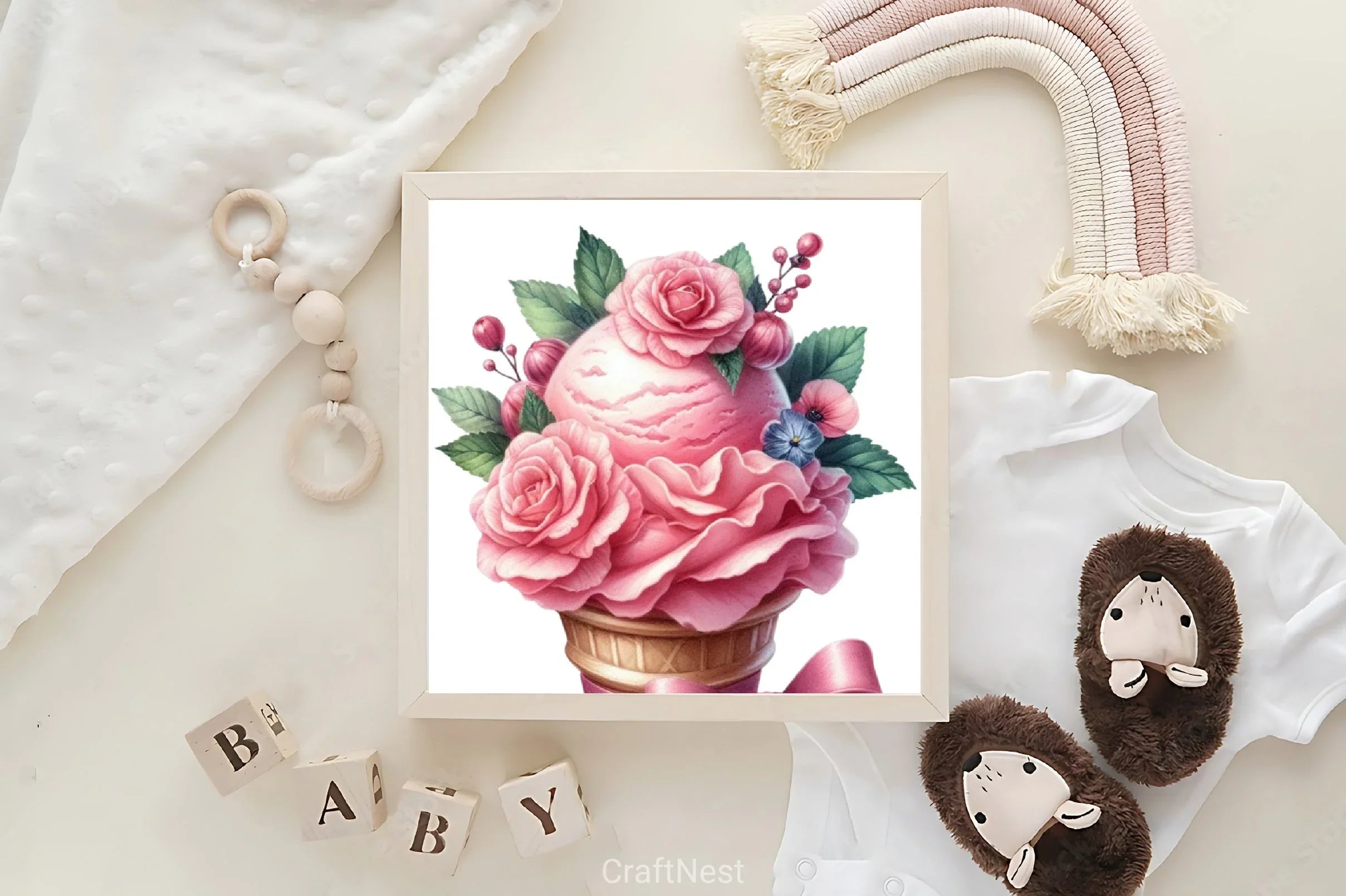 Pink Floral Ice Cream Clipart Bundle 1 - CraftNest - Digital Crafting and Art
